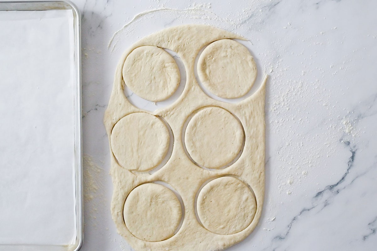 The dough cut into circles.