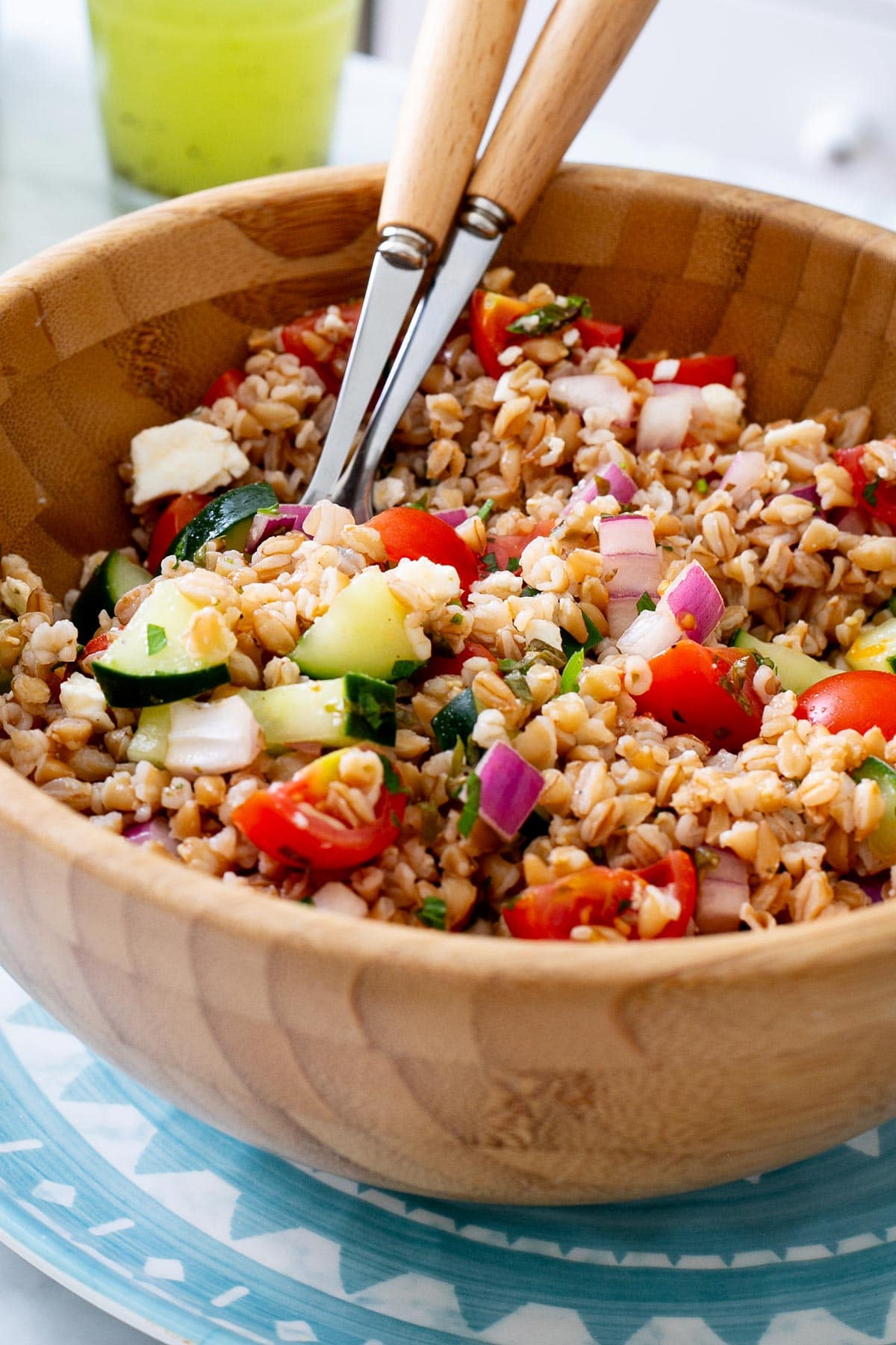 Close-up of insalata di farro.