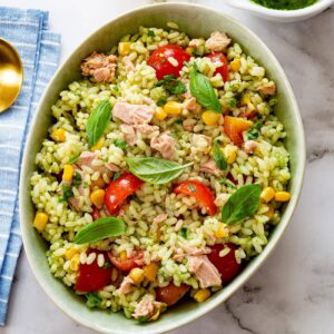 Pesto rice salad recipe.