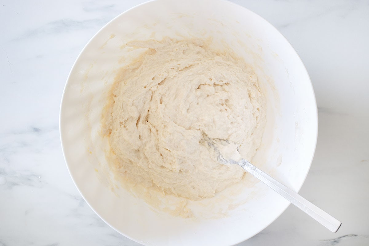 The rough dough in a bowl.