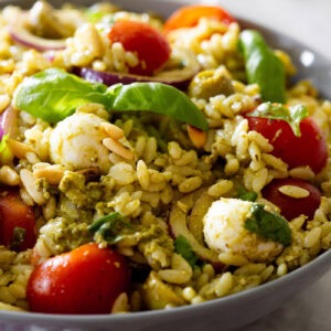 Orzo pasta salad with pesto recipe.
