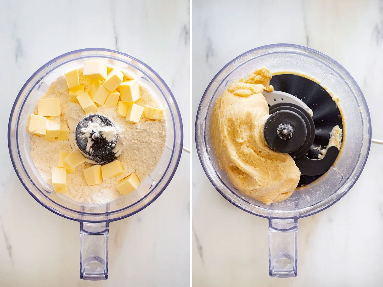 Collage of the crostata dough preparation.
