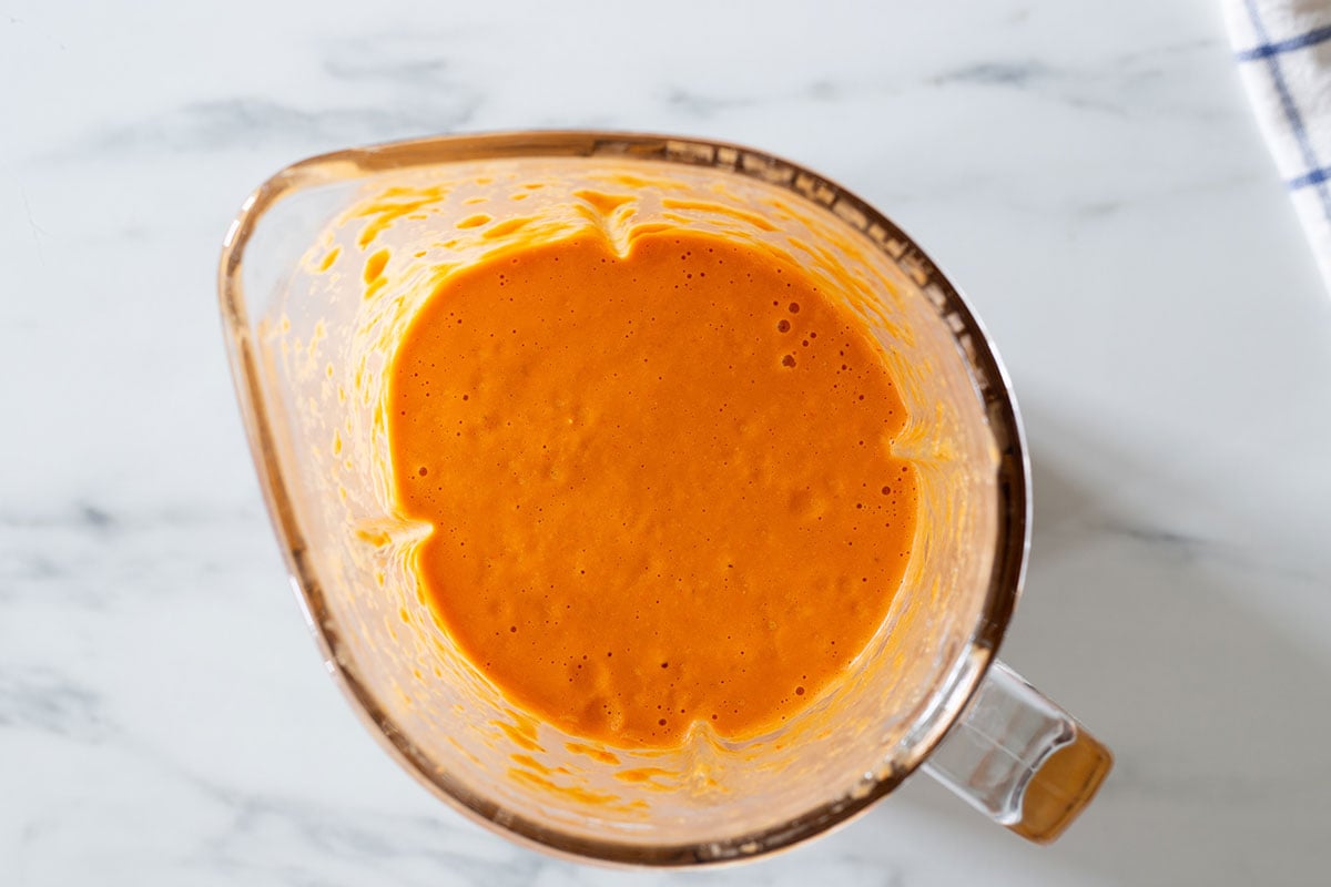 Peppers and walnuts sauce in a blender.