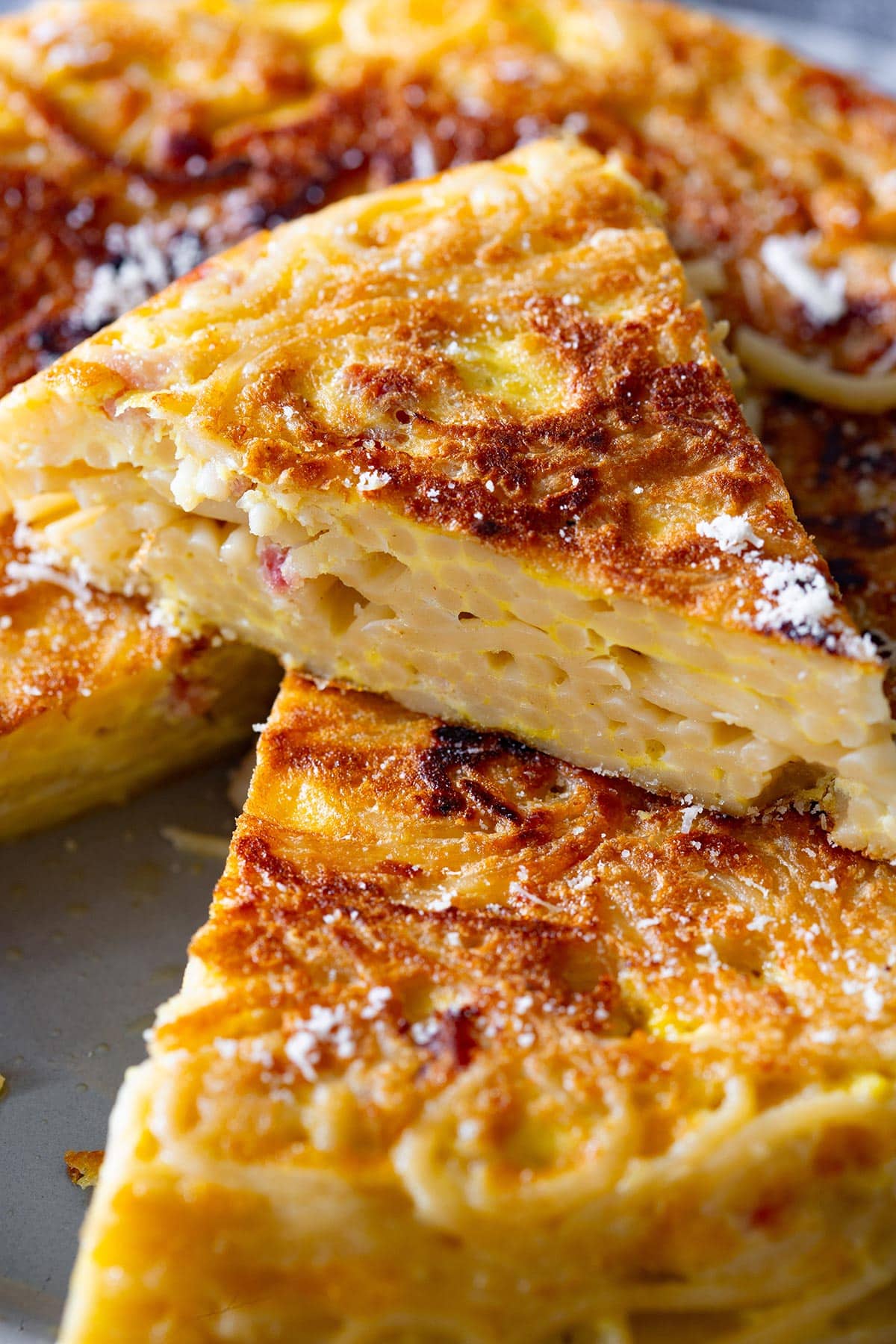 Close-up of frittata di spaghetti.