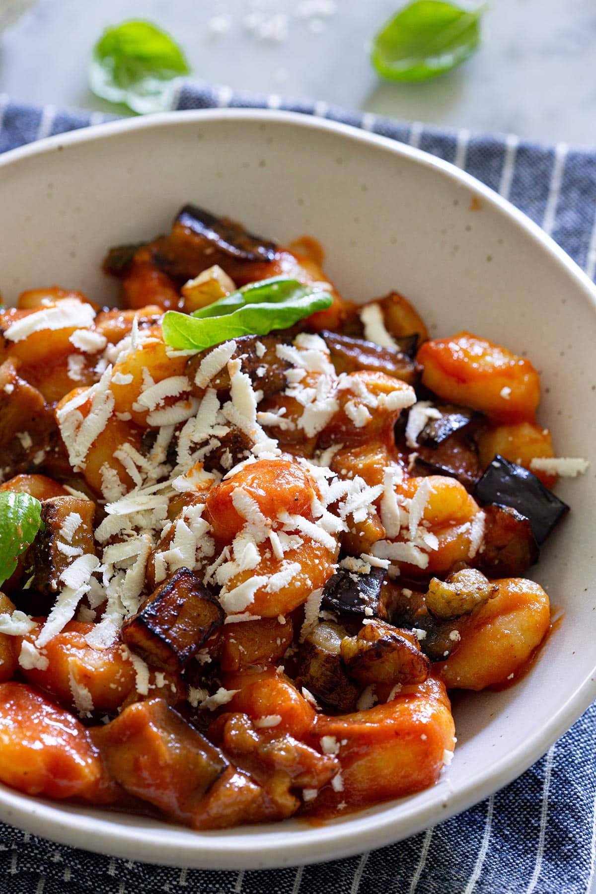 Close-up of gnocchi alla Norma.
