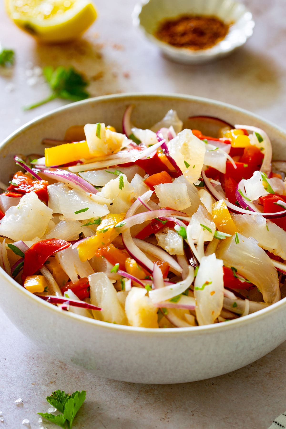 Italian nervetti salad in a bowl.
