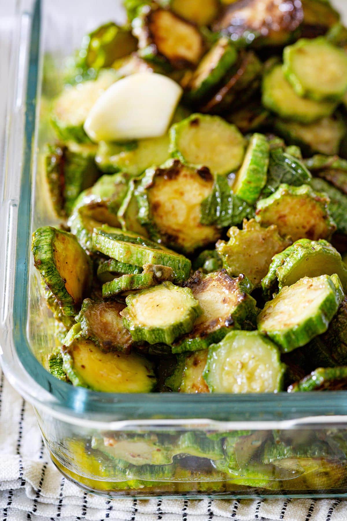 Close-up of zucchine alla scapece.