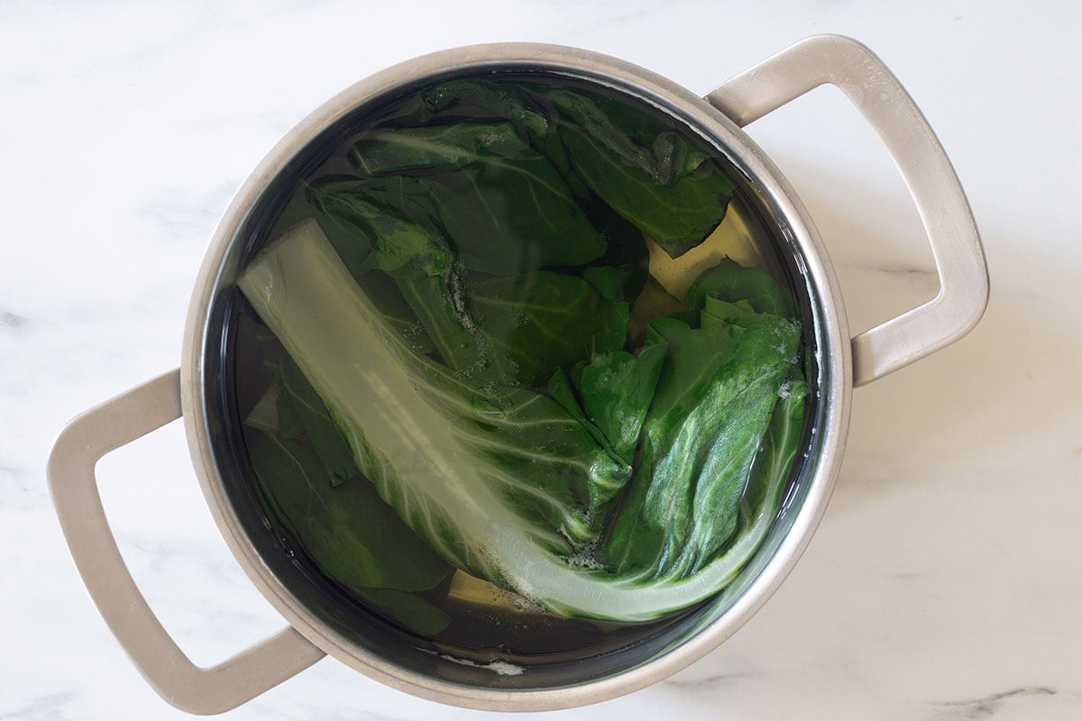Swiss chard in a pot with water, boiled.